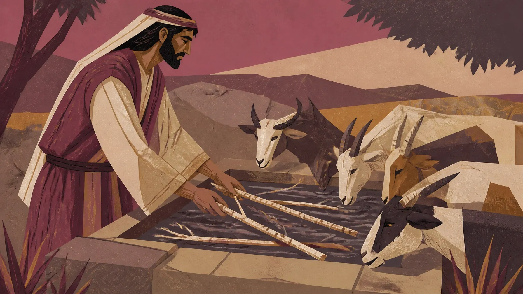 A shepherd standing beside his flock at sunrise